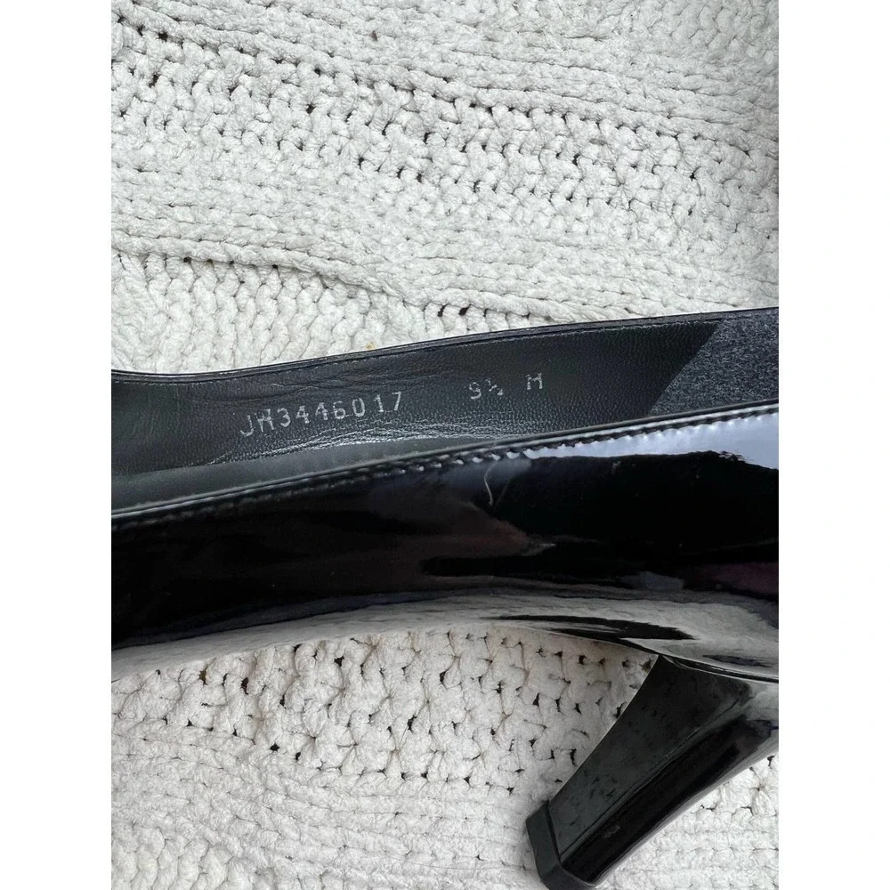 Stuart Weitzman Black Leather Heels Peep Toe Ribbon Size 9.5 - Picture 3 of 8